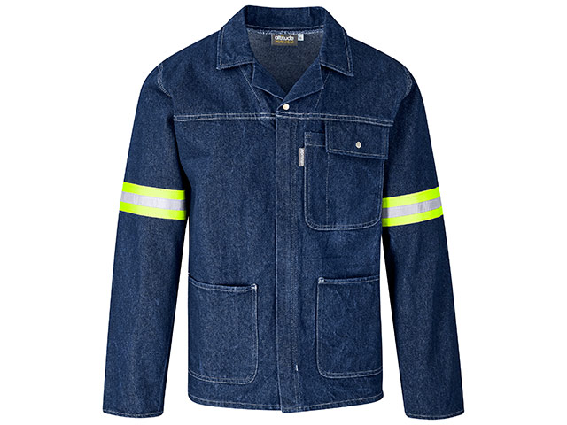 Cast Premium 100% Cotton Denim Jacket - Reflective Arms - Yellow Tape - Image 2
