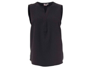 K222 Ladies Sleeveless Kaylee Blouse With Placket- Polka Dot Print