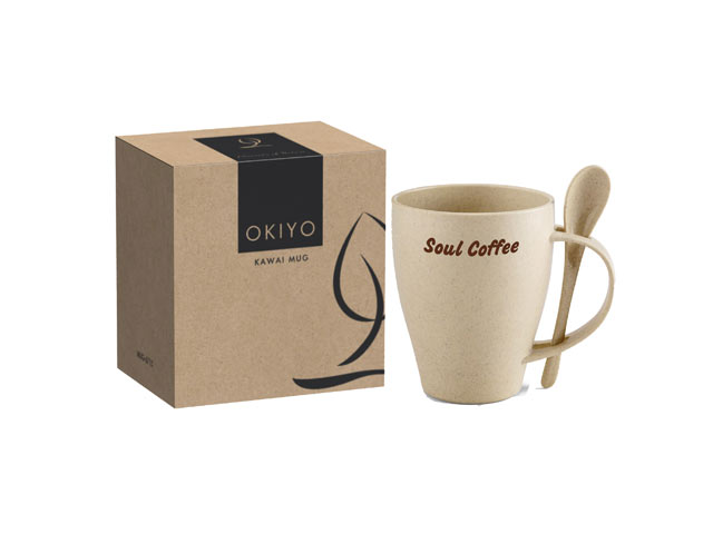 Okiyo Kawai Wheat Straw Mug And Spoon - 350Ml