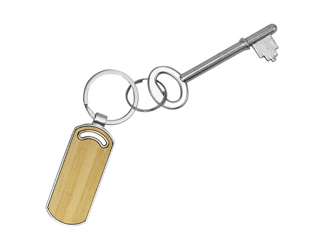 Ugo Oval Metal Bamboo Keyring - Image 2